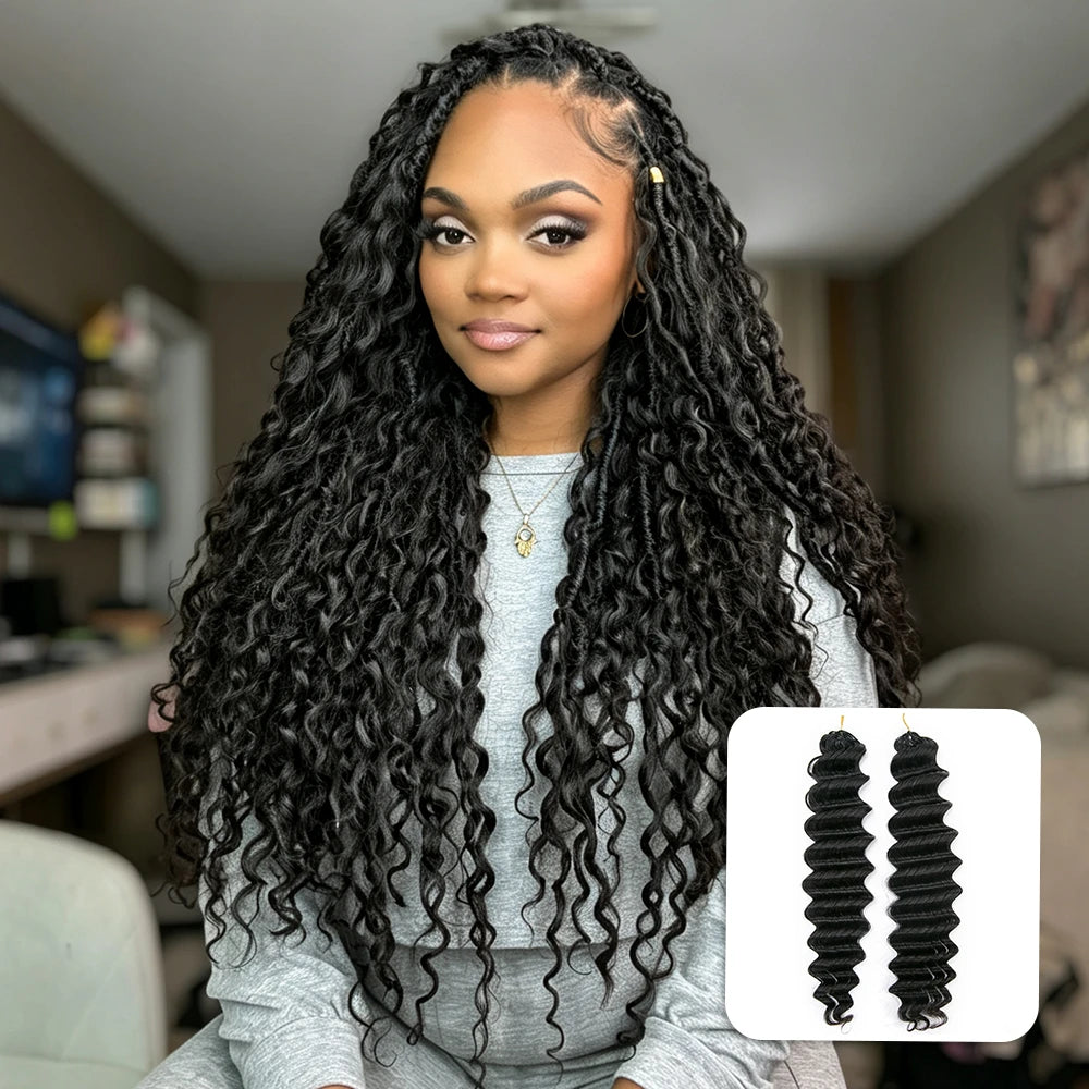 Ywigs Natural Black Deep Wave human crochet hair for crochet braid styles