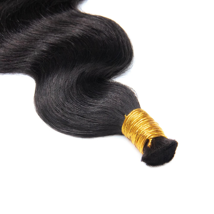 Top view of Ywigs Double Drawn Burmese Body Wave Human Braiding Hair showing neat strands and full density