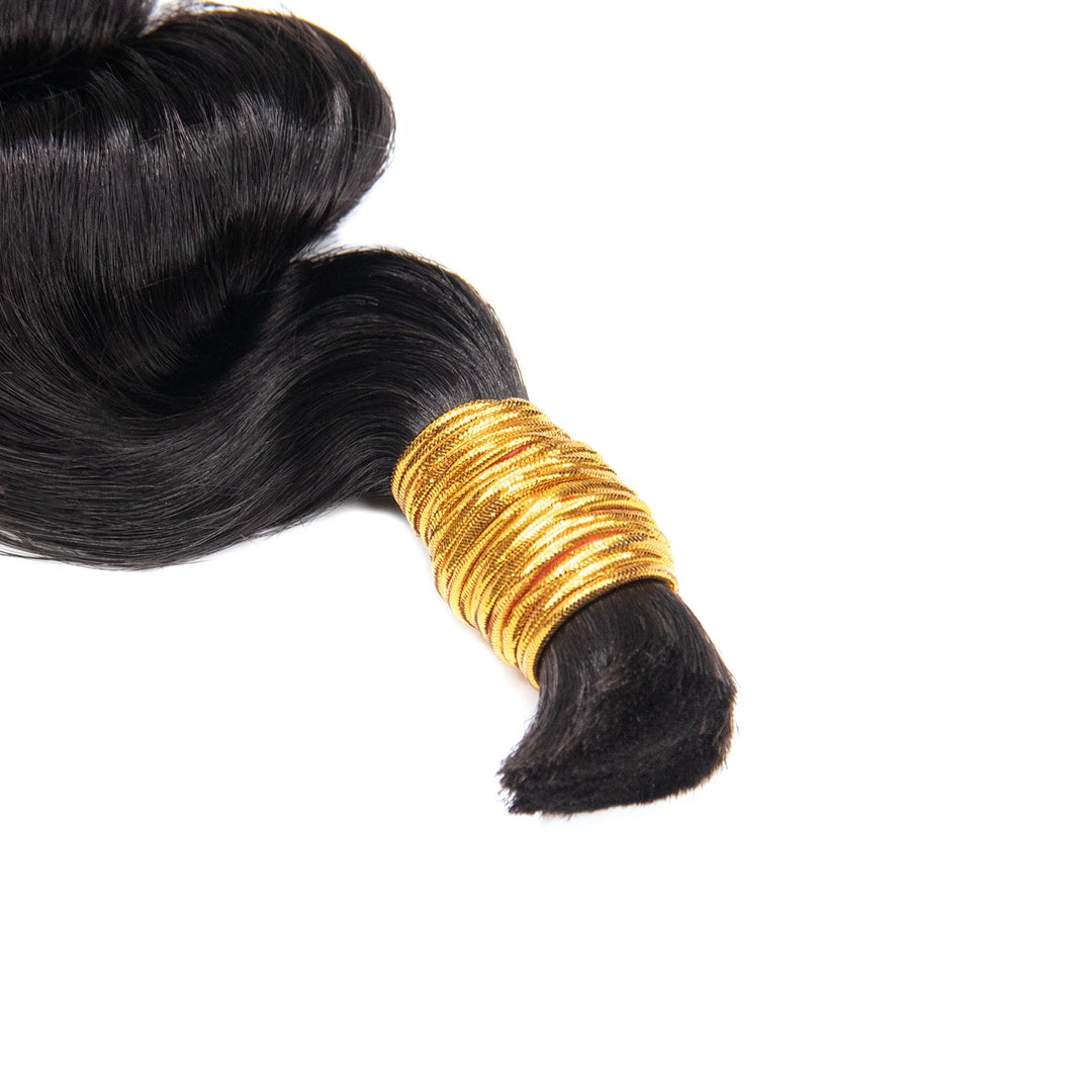 Top view of Ywigs Double Drawn Burmese Loose Wave Human Braiding Hair showing neat strands and full density
