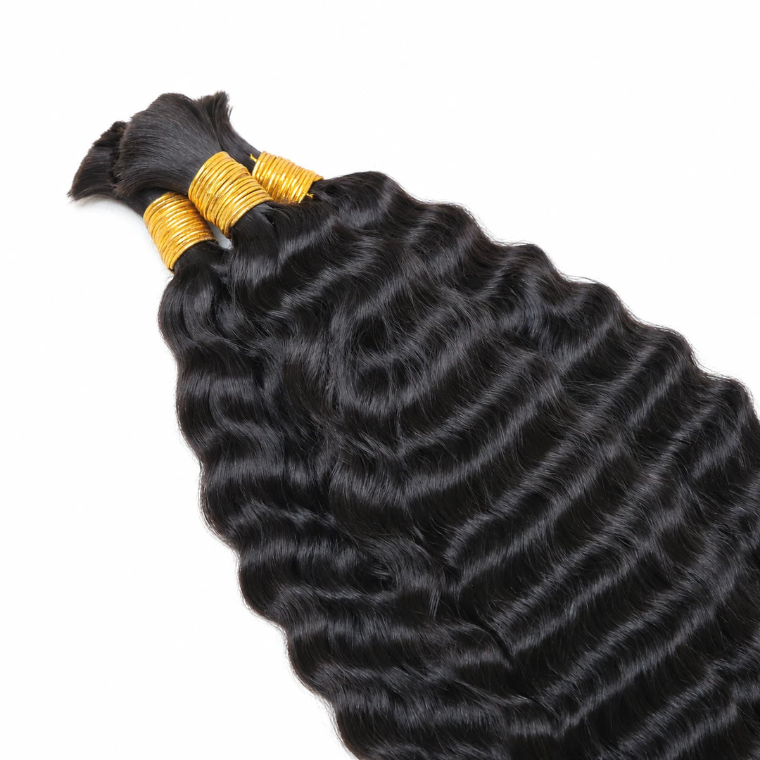 Top view of Ywigs Double Drawn Burmese Wet and Wavy Human Braiding Hair showing neat strands and full density