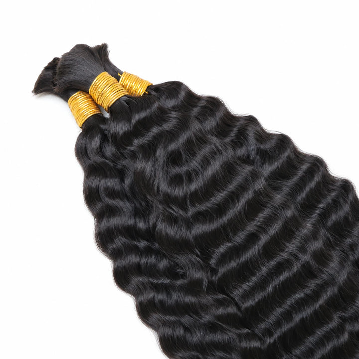 Top view of Ywigs Double Drawn Burmese Wet and Wavy Human Braiding Hair showing neat strands and full density