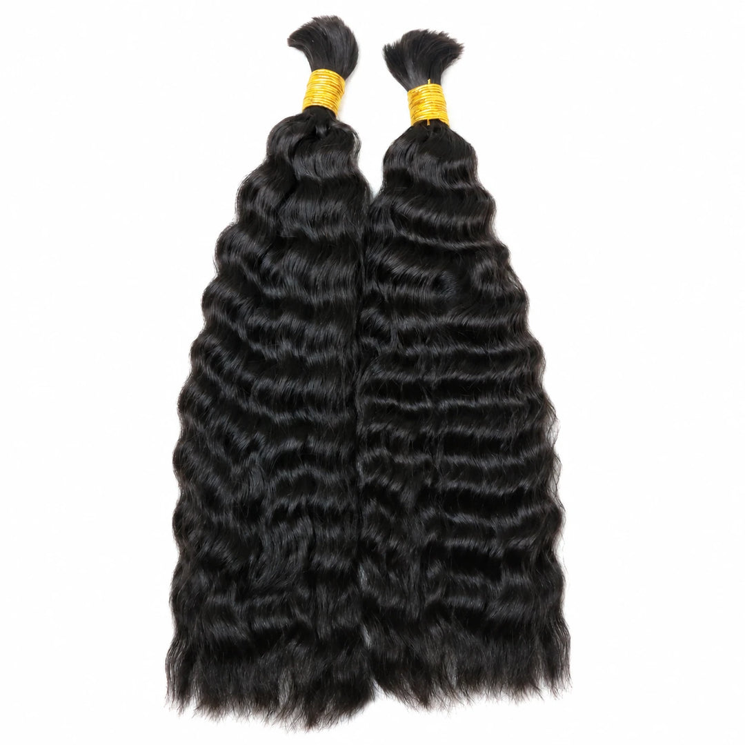 Ywigs Double Drawn Burmese Wet and Wavy Human Braiding Hair two bundles showing full wavy texture