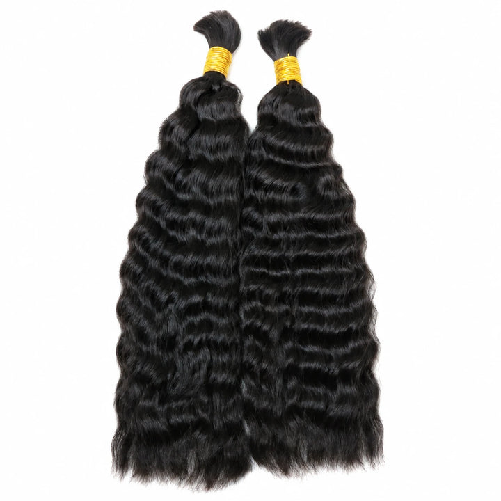 Ywigs Double Drawn Burmese Wet and Wavy Human Braiding Hair two bundles showing full wavy texture