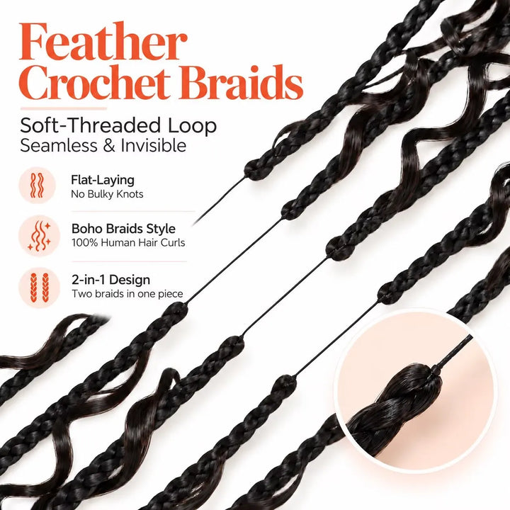 Close-up of Ywigs Double Pre-Braided Miracle Knots showing braided strands, curly human hair, and crochet construction