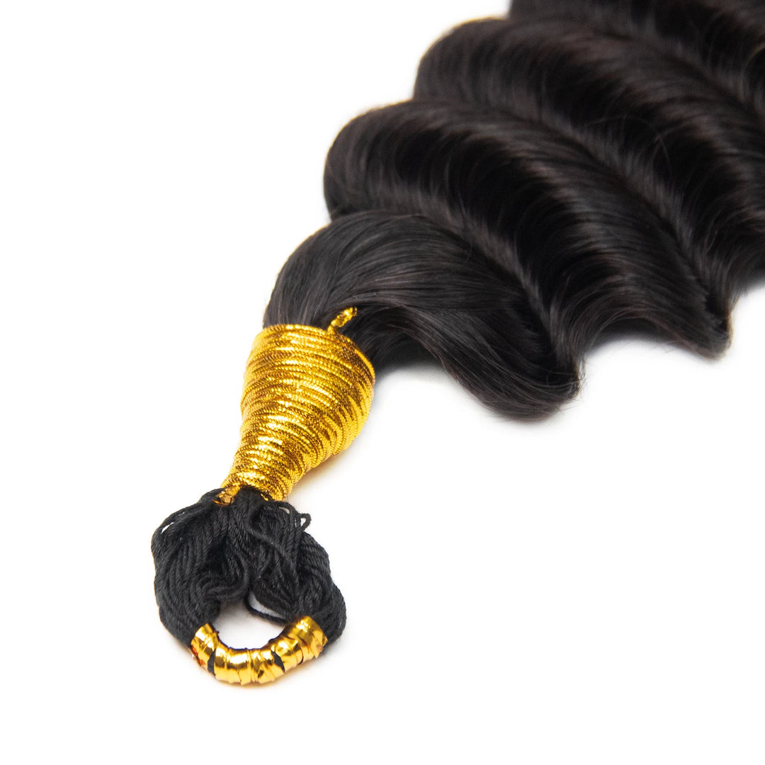 Top view of Ywigs Extended Thread Deep Wave Crochet Hair showing neat extended thread strands for feed-in braiding