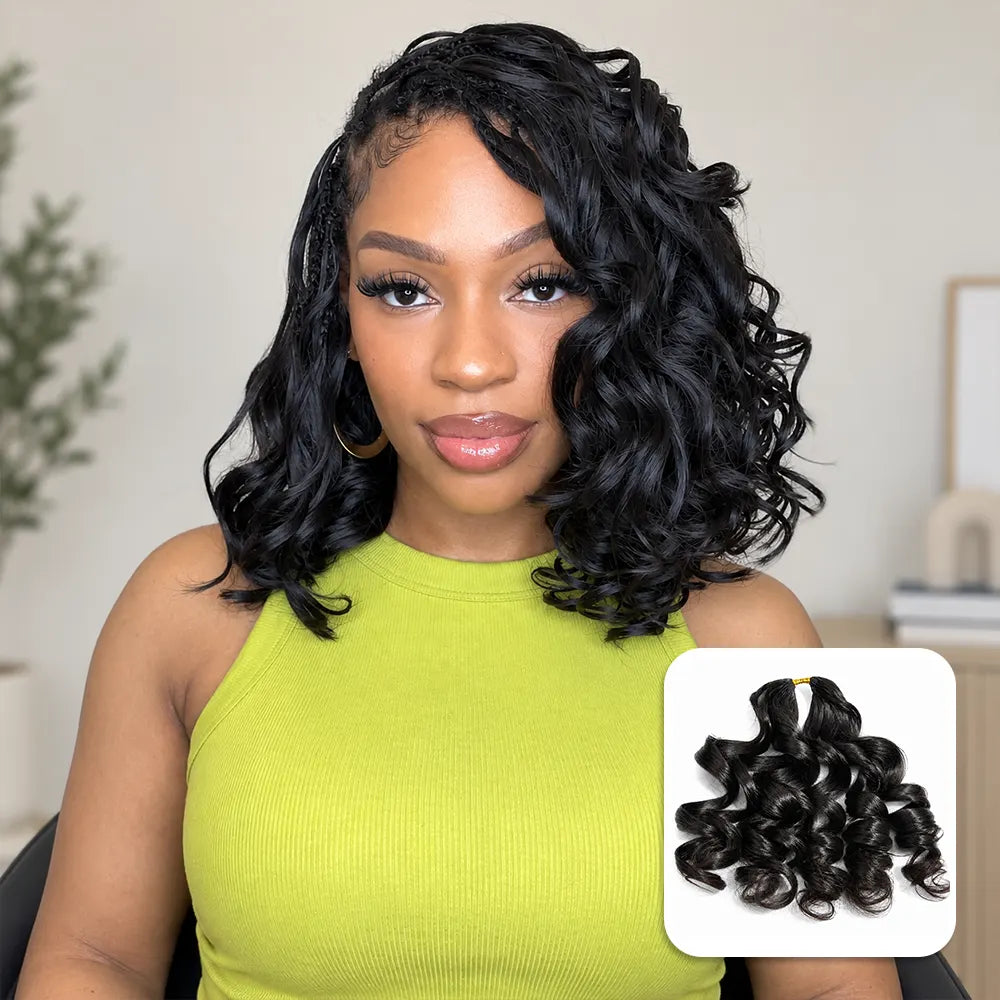 Ywigs Natural Black French Curl human crochet hair front view for classic crochet braid style