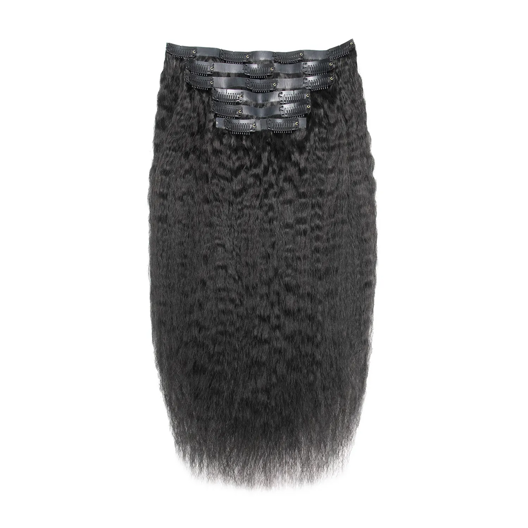Ywigs Invisible Edge Clip In Hair Extensions Kinky Straight front view