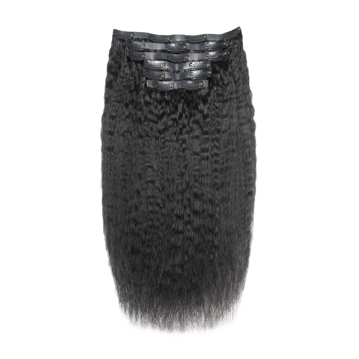 Ywigs Invisible Edge Clip In Hair Extensions Kinky Straight front view