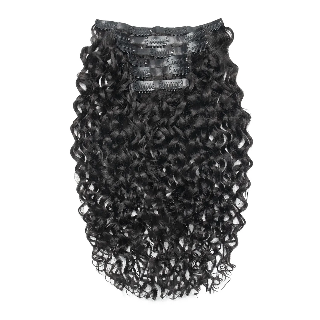 Ywigs Invisible Edge Clip In Water Wave Hair Extensions set showing multiple wefts and full wave texture