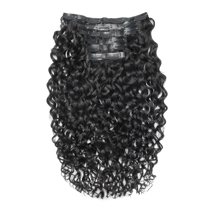 Ywigs Invisible Edge Clip In Water Wave Hair Extensions set showing multiple wefts and full wave texture