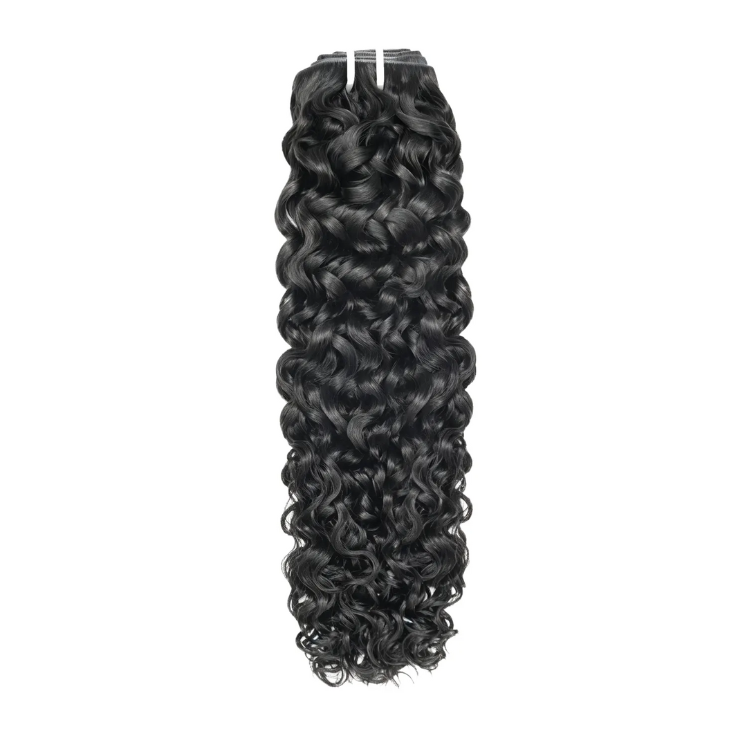 Close-up of Ywigs Invisible Edge Clip In Water Wave Hair Extensions showing defined water wave pattern and natural shine