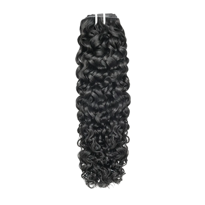 Close-up of Ywigs Invisible Edge Clip In Water Wave Hair Extensions showing defined water wave pattern and natural shine