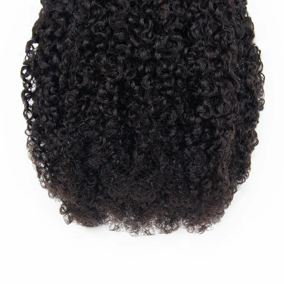 Close-up of Ywigs Kinky Curly Crochet Human Hair highlighting its dense, springy curls and natural-looking volume.