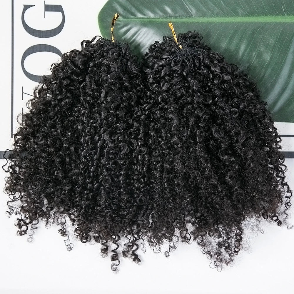 Ywigs Natural Black Kinky Curly feather crochet hair front view