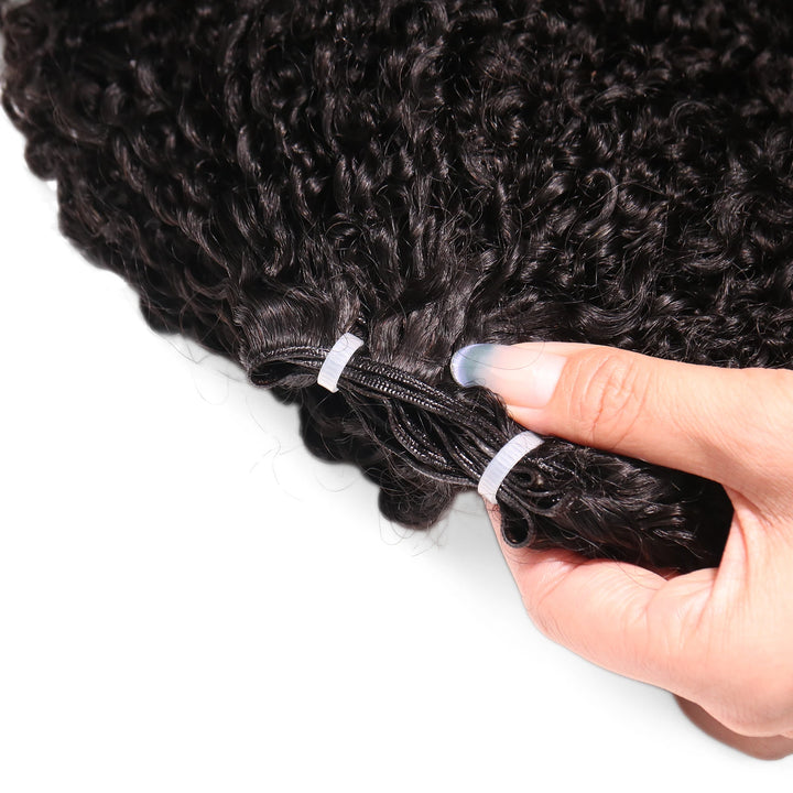 Close-up of Ywigs Kinky Curly Genius Weft Human Hair showing defined kinky curls and soft texture