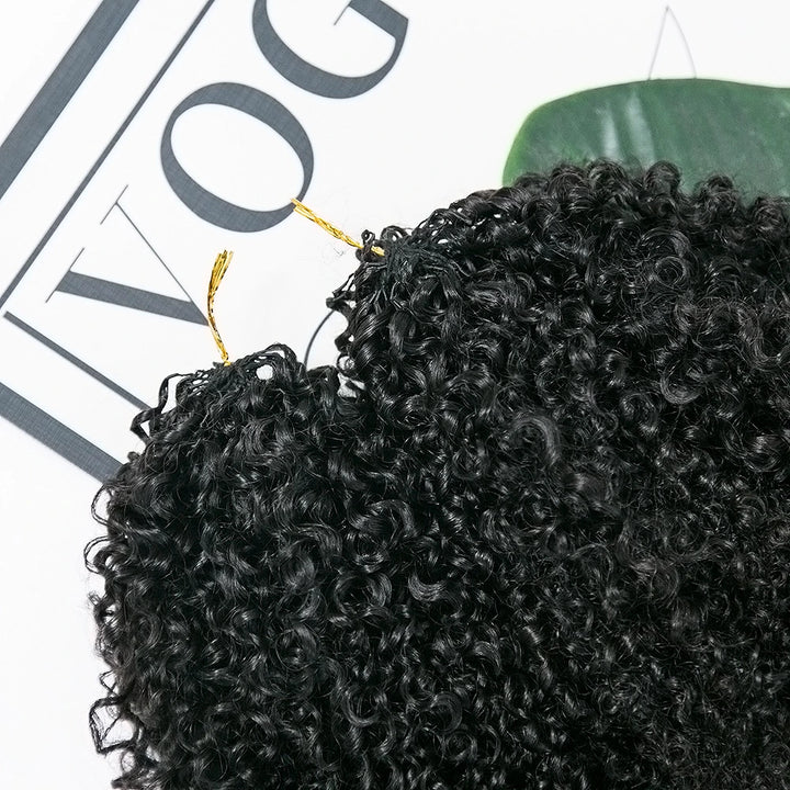 Back length view of Ywigs Burmese curly crochet hair showing full bulk and even texture