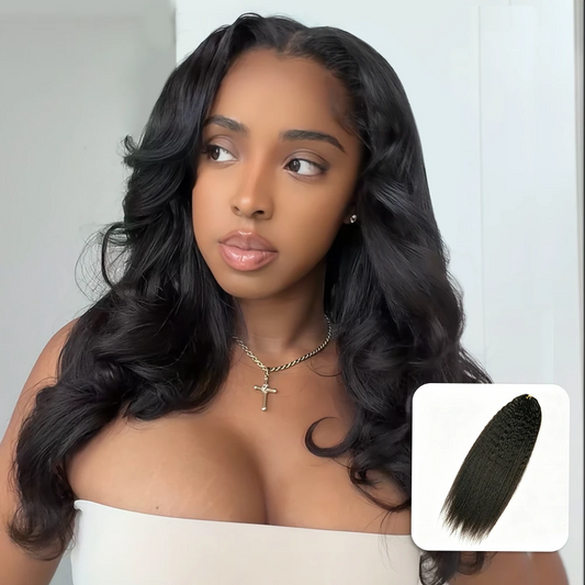 Ywigs Natural Color Kinky Straight human crochet hair front view