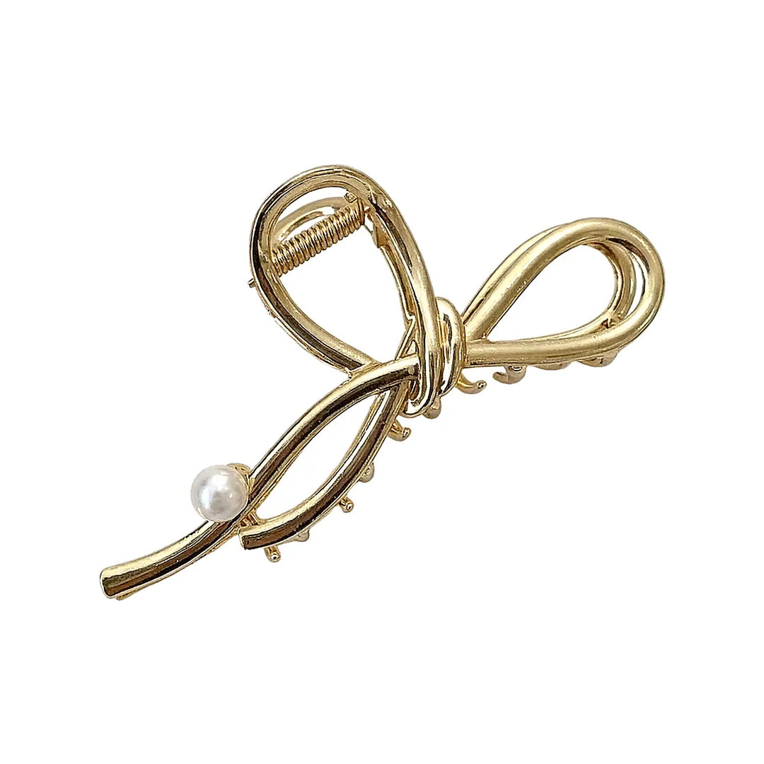 Ywigs large gold bow metal hair claw clip with pearl decor sturdy spring hair clip for thick hair half up hairstyle