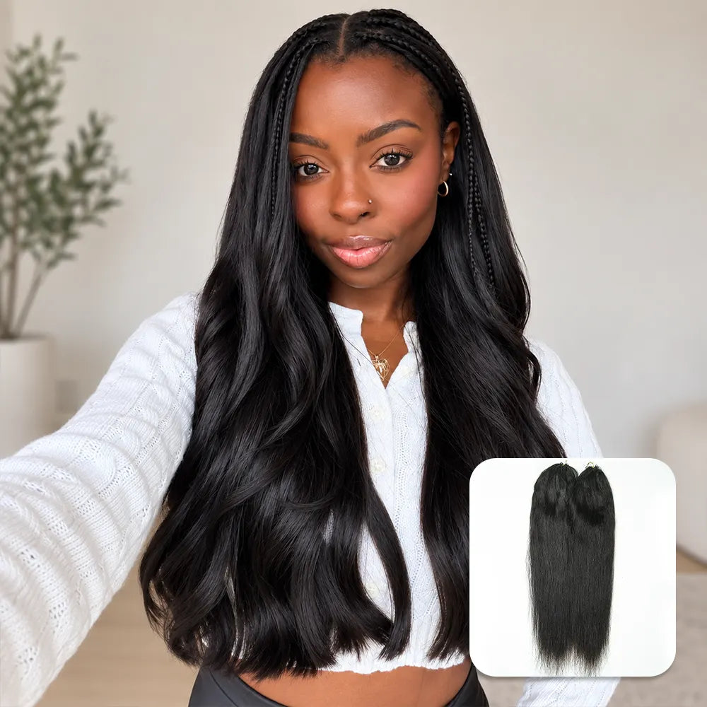 Ywigs Natural Black Light Yaki human crochet hair front view for protective styles