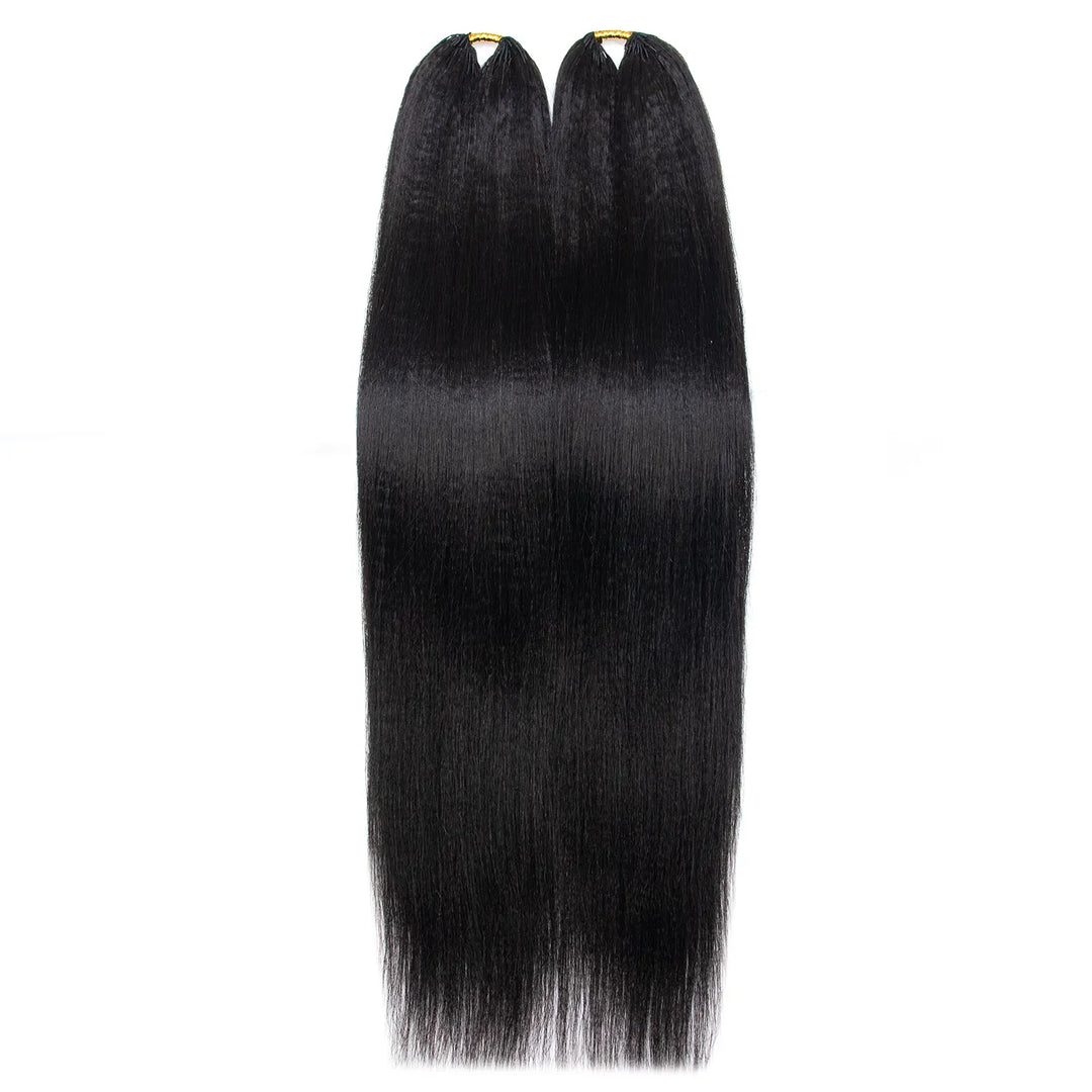 Two bundles of Ywigs Light Yaki Human Crochet Hair displayed together, showcasing the straight texture and bundle quantity.