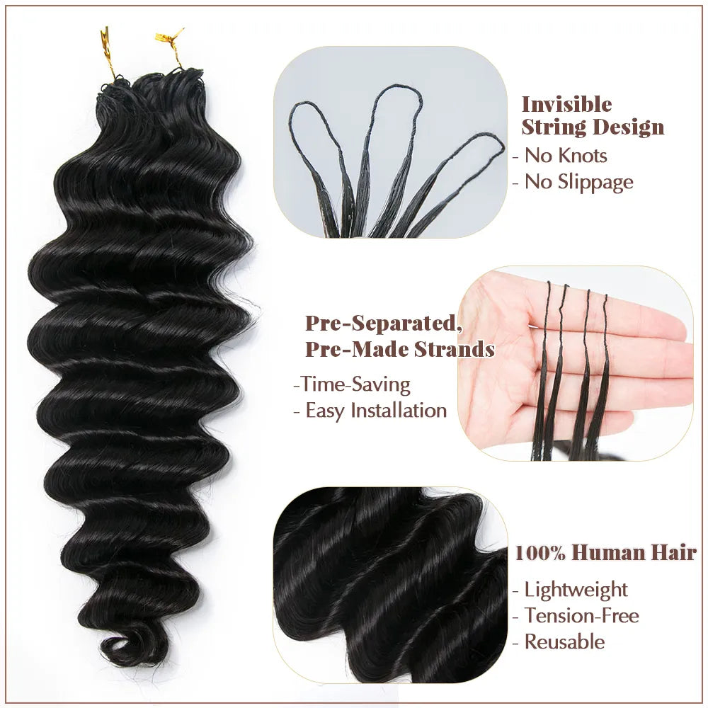 Ywigs Natural Black loose deep wave feather crochet hair front view