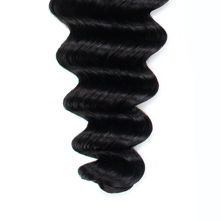 Close-up of the curled ends of Ywigs Loose Deep Wave Human Crochet Hair, highlighting its soft texture and natural-looking finish.