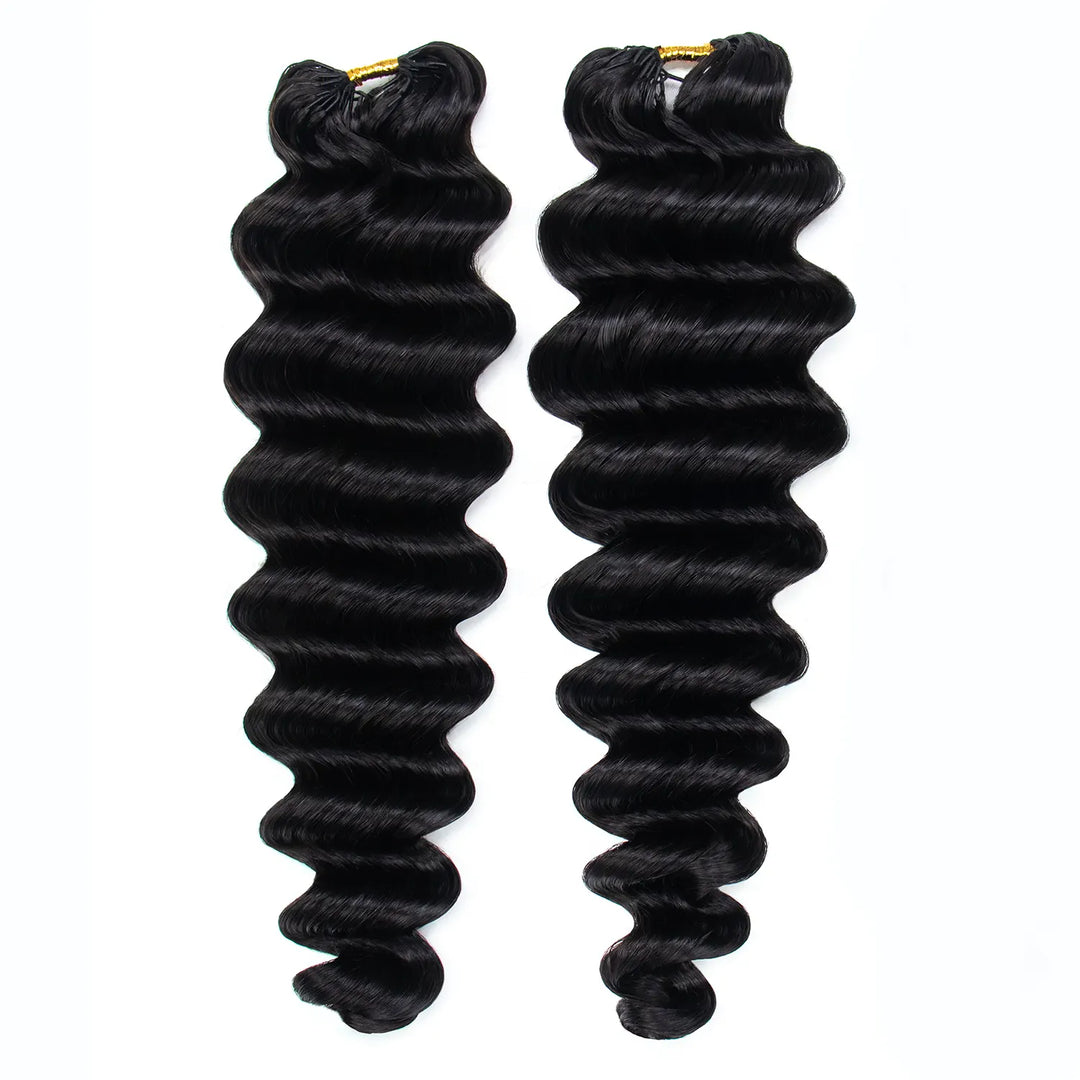 Single bundle of Ywigs Loose Deep Wave Human Crochet Hair in natural black, showcasing its full, defined wave pattern.