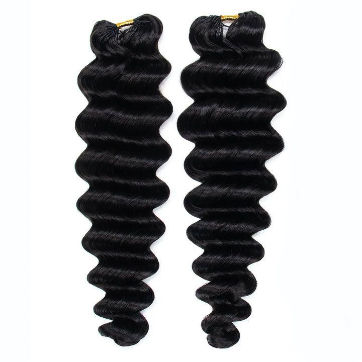 Single bundle of Ywigs Loose Deep Wave Human Crochet Hair in natural black, showcasing its full, defined wave pattern.