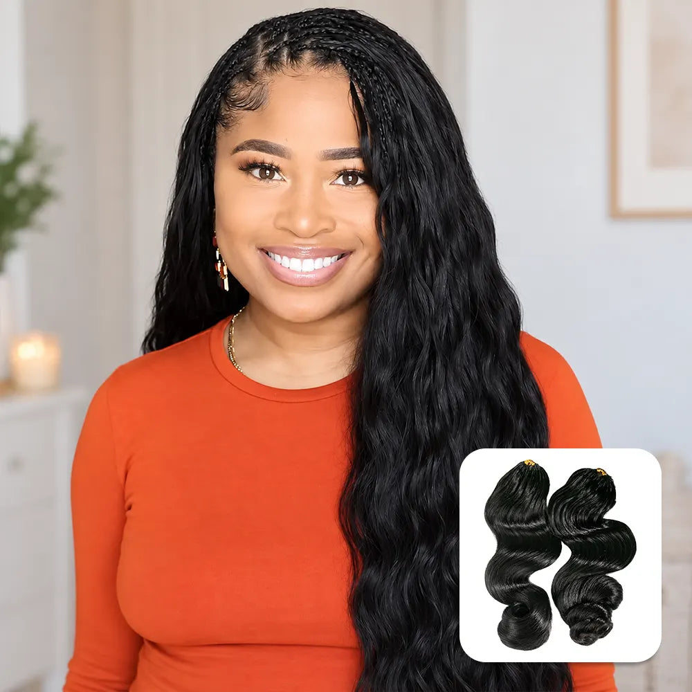 Side angle of Ywigs loose wave human crochet hair showing soft wave texture and natural volume for crochet braids