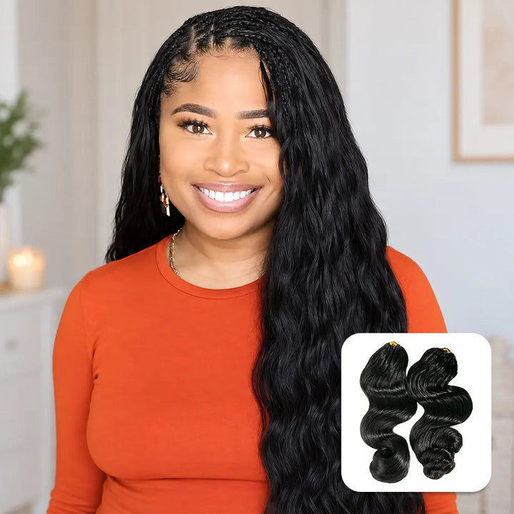 Side angle of Ywigs loose wave human crochet hair showing soft wave texture and natural volume for crochet braids