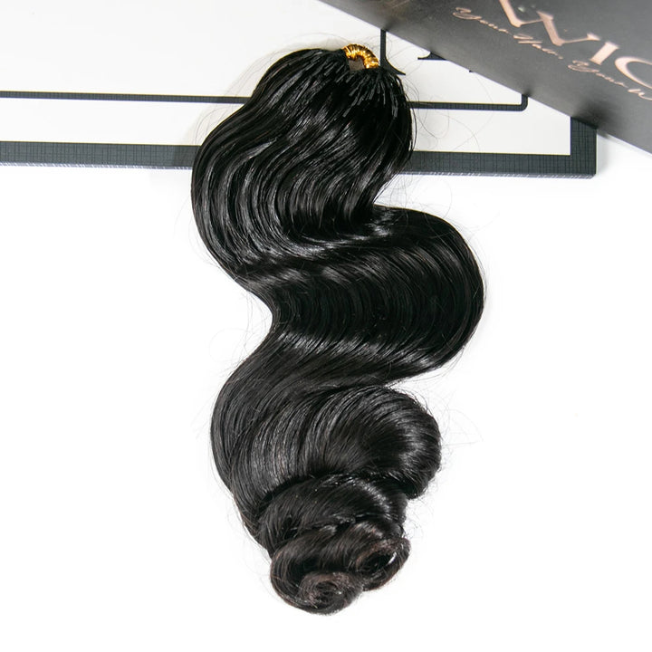Ywigs Natural Black loose wave feather crochet hair front view
