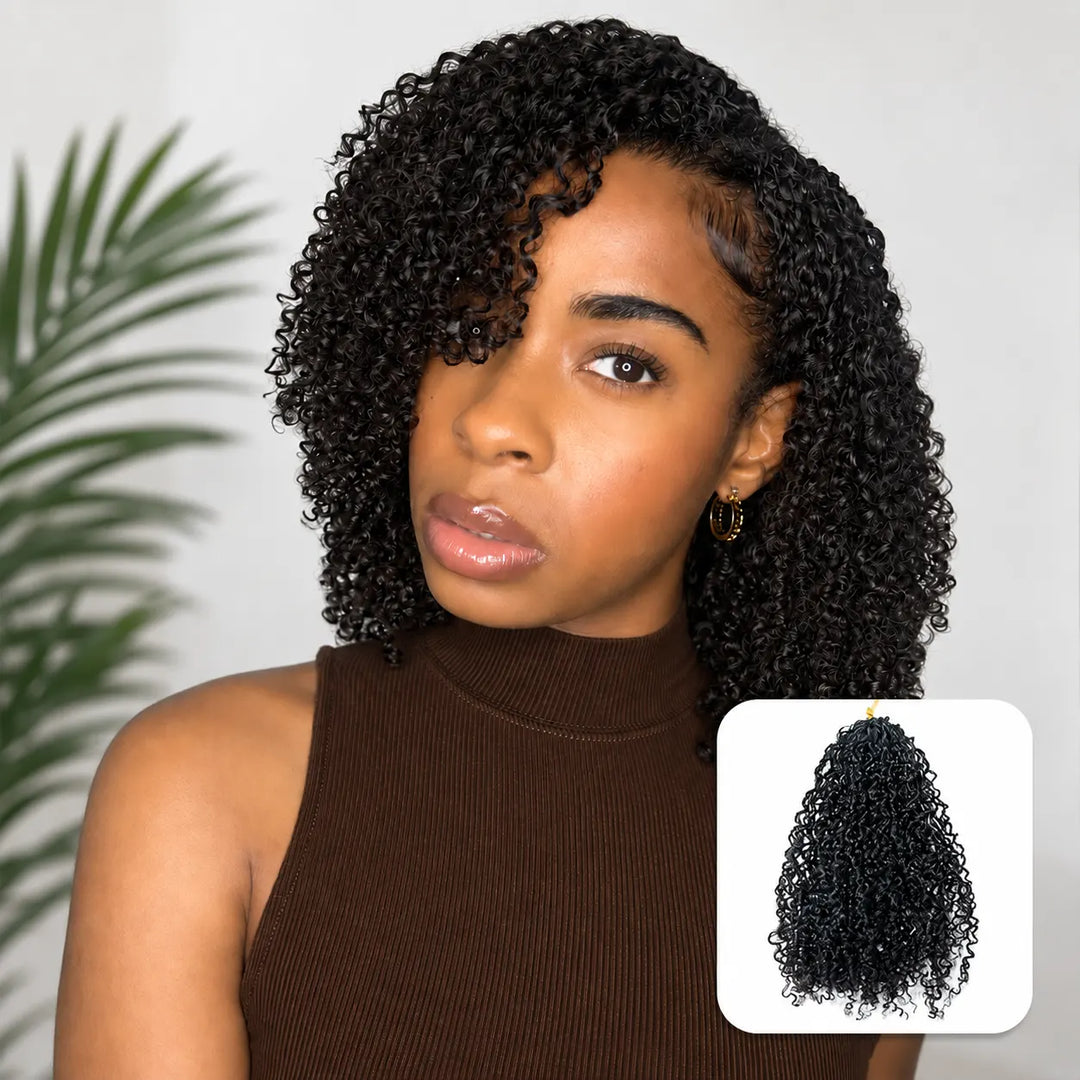 Ywigs Natural Black Micro Yanky Twists human crochet hair front view for defined twist style