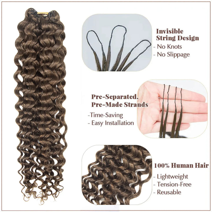 Close-up of Ywigs Mix Color Blend Brown Water Wave Human Crochet Hair showing defined water wave pattern and dimensional brown color