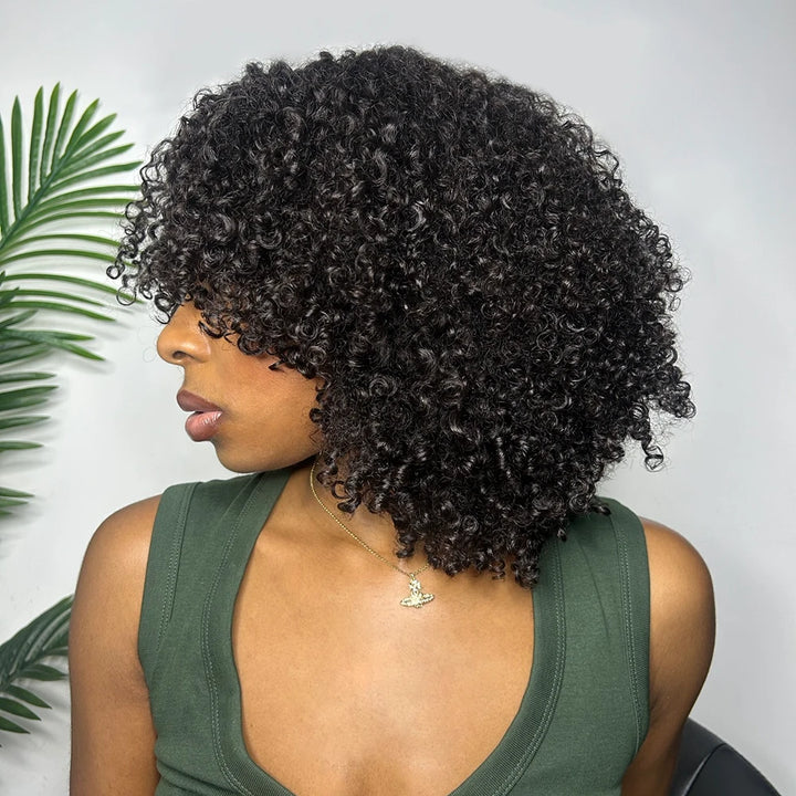 Side angle of Ywigs Multi-Textured Kinky Curly Crochet Hair showing defined curls and full texture