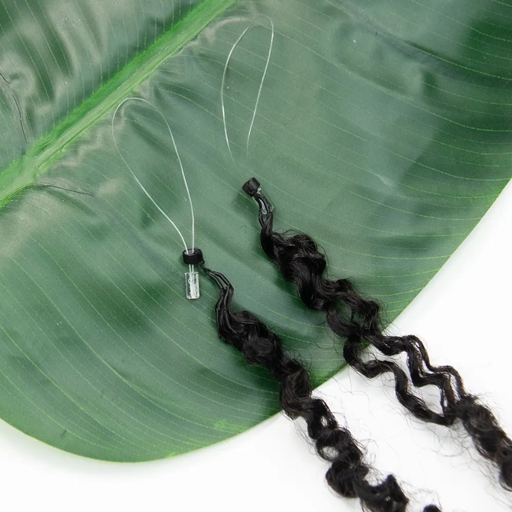 Detailed view of Ywigs Multi-Textured Kinky Curly Micro Loop Hair Extension showing defined curly strands