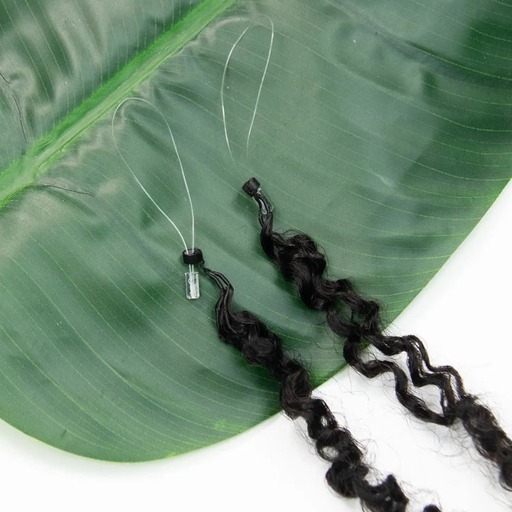 Detailed view of Ywigs Multi-Textured Kinky Curly Micro Loop Hair Extension showing defined curly strands