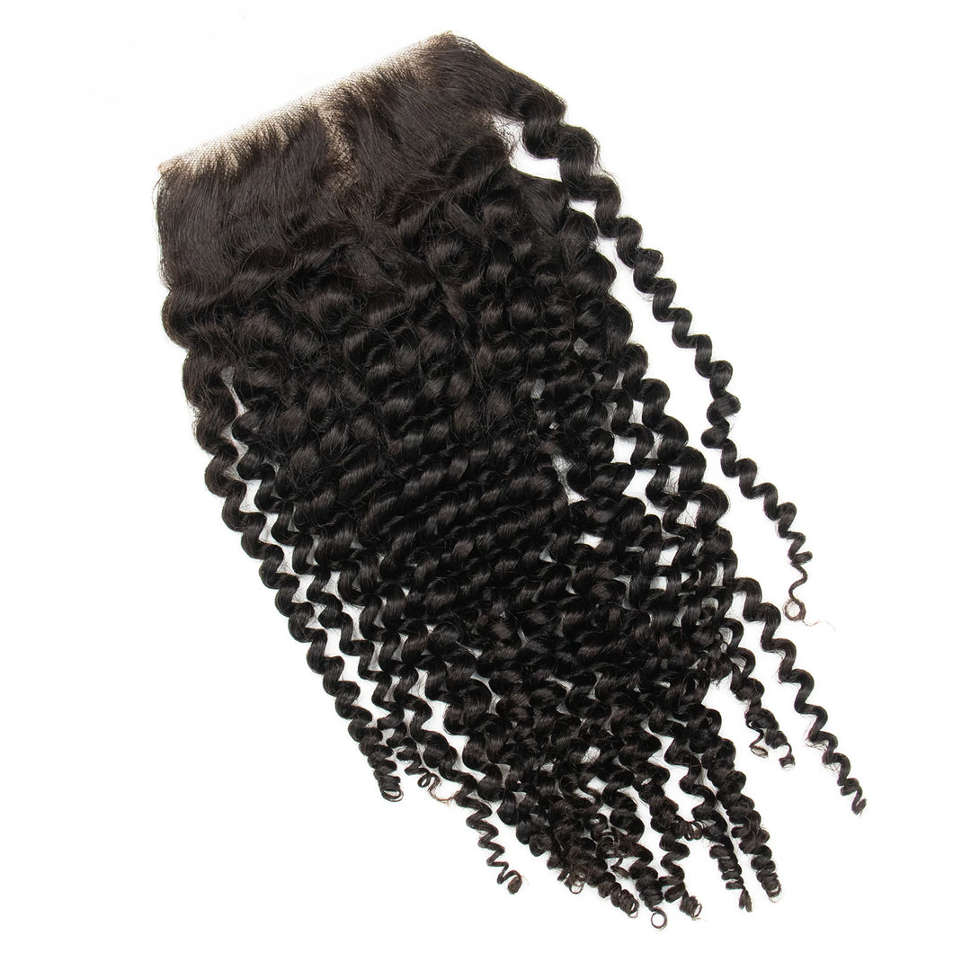 Back view of Ywigs Natural Black Kinky Curly 4x4 Lace Closure showing full density and volume