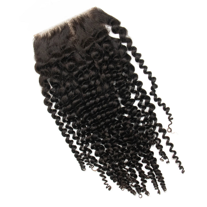 Back view of Ywigs Natural Black Kinky Curly 4x4 Lace Closure showing full density and volume