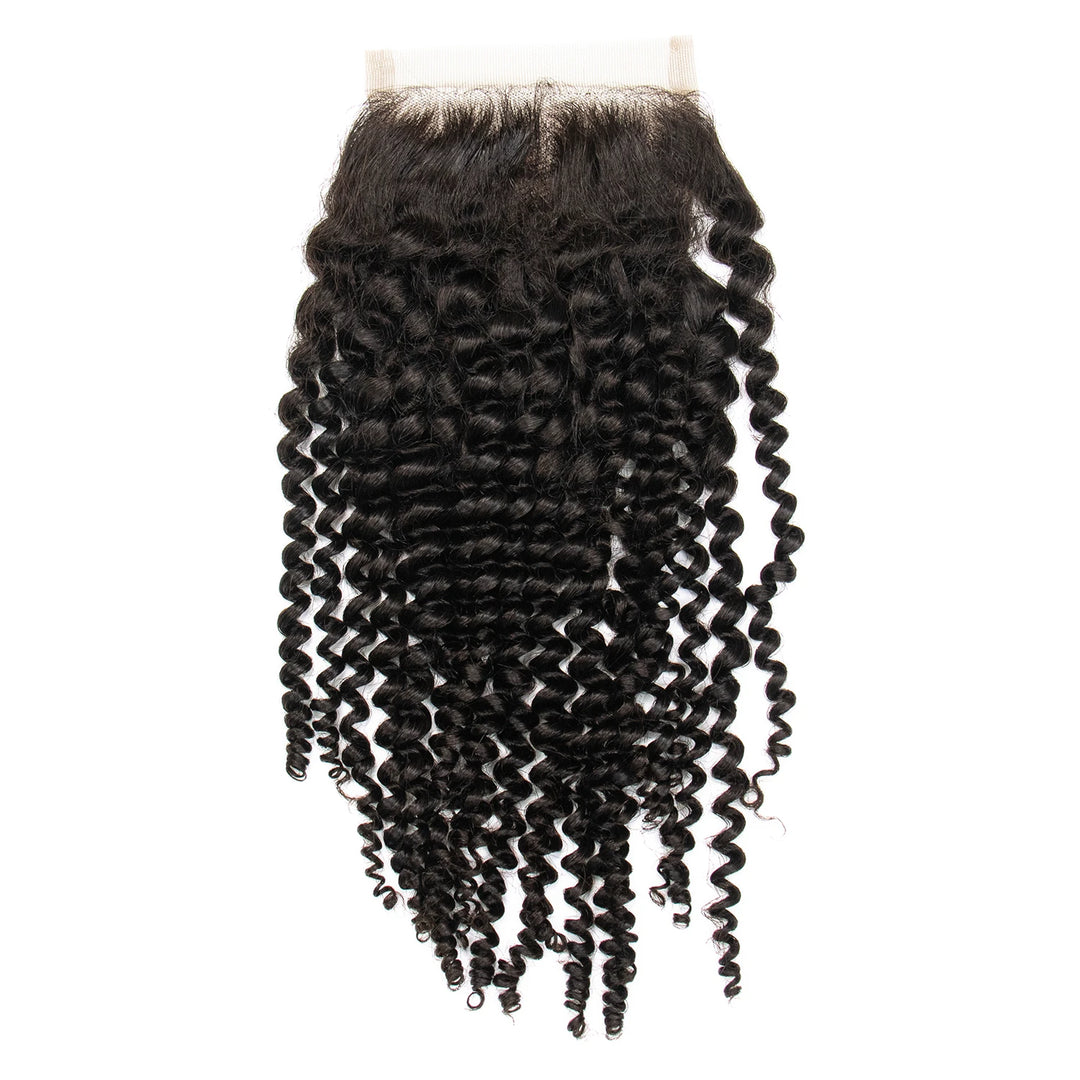 Ywigs Natural Black Kinky Curly 4x4 Lace Closure front view