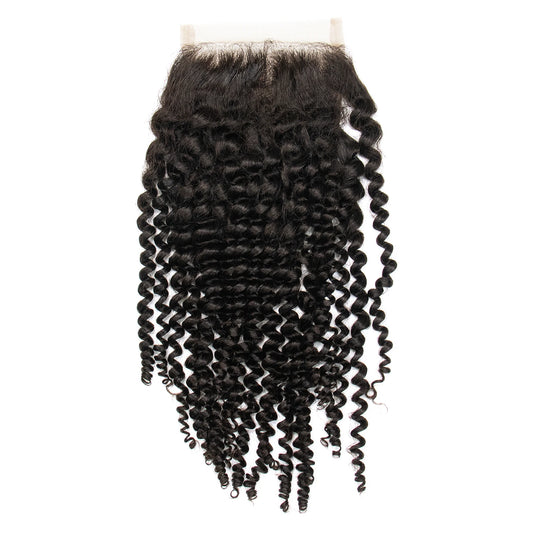 Ywigs Natural Black Kinky Curly 4x4 Lace Closure front view