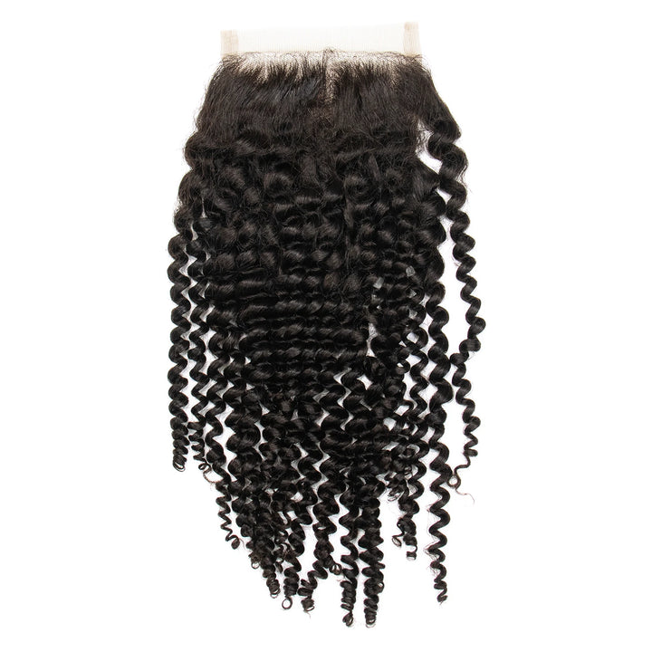 Ywigs Natural Black Kinky Curly 4x4 Lace Closure front view