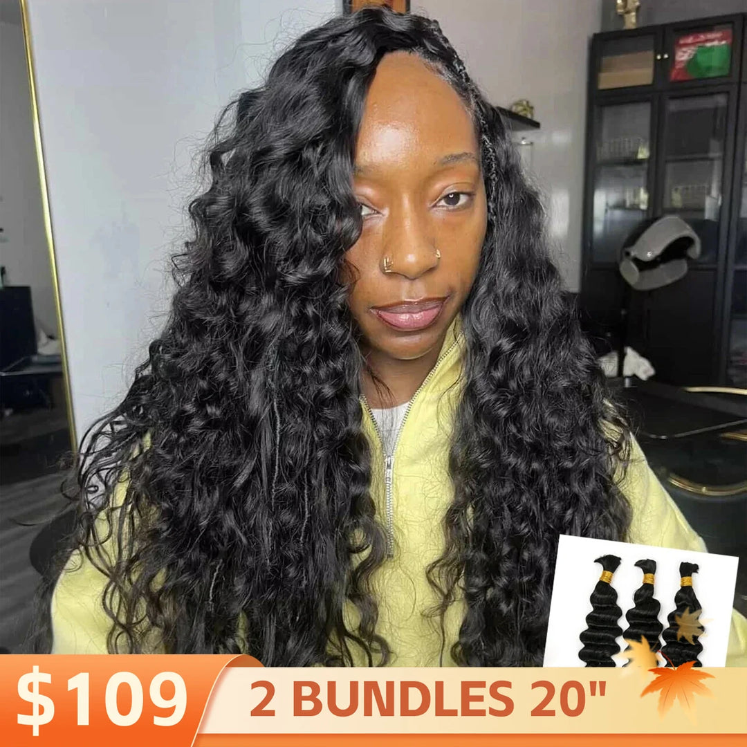 Ywigs Natural Color Loose Deep Wave Bulk Human Braiding Hair front view