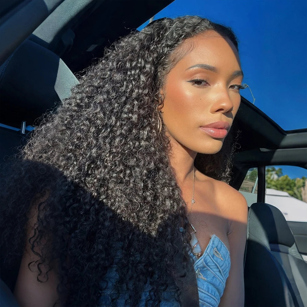 Ywigs Natural Black Water Curly human crochet hair front view for crochet braid style