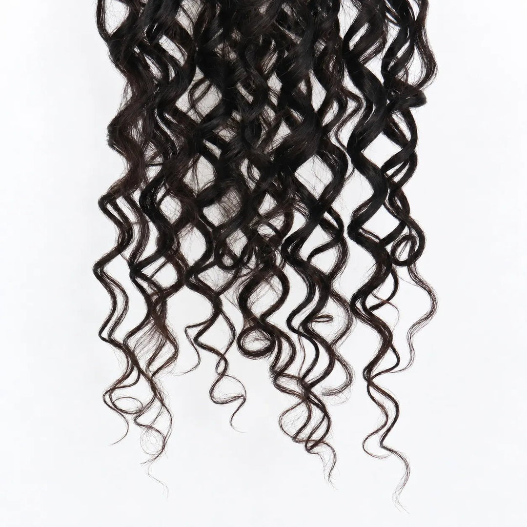Close-up of Ywigs Pre-Looped Deep Wave Crochet Braid Human Hair ends showing soft, defined curls
