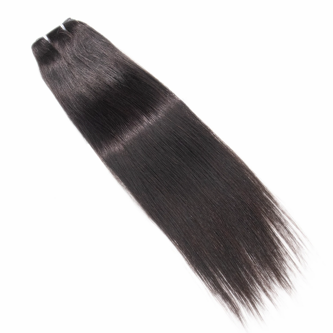 Ywigs Silky Straight Ultra Thin Genius Weft Human Hair one bundle showing full curly texture
