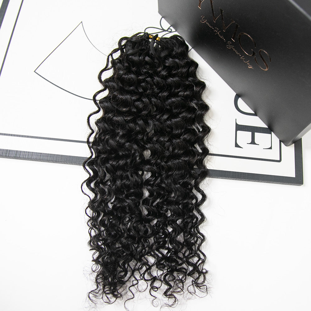 Ywigs Natural Black spanish curl feather crochet hair front view