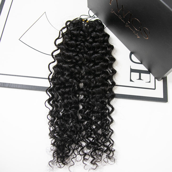 Ywigs Natural Black spanish curl feather crochet hair front view