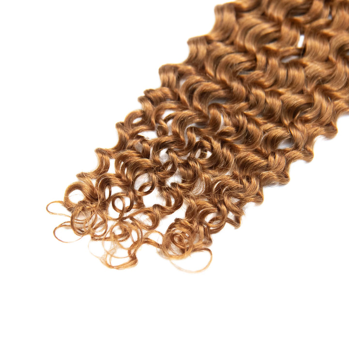 Close-up of Ywigs #T1B/30 Light Brown Water Wave Human Crochet Hair ends showing soft defined waves