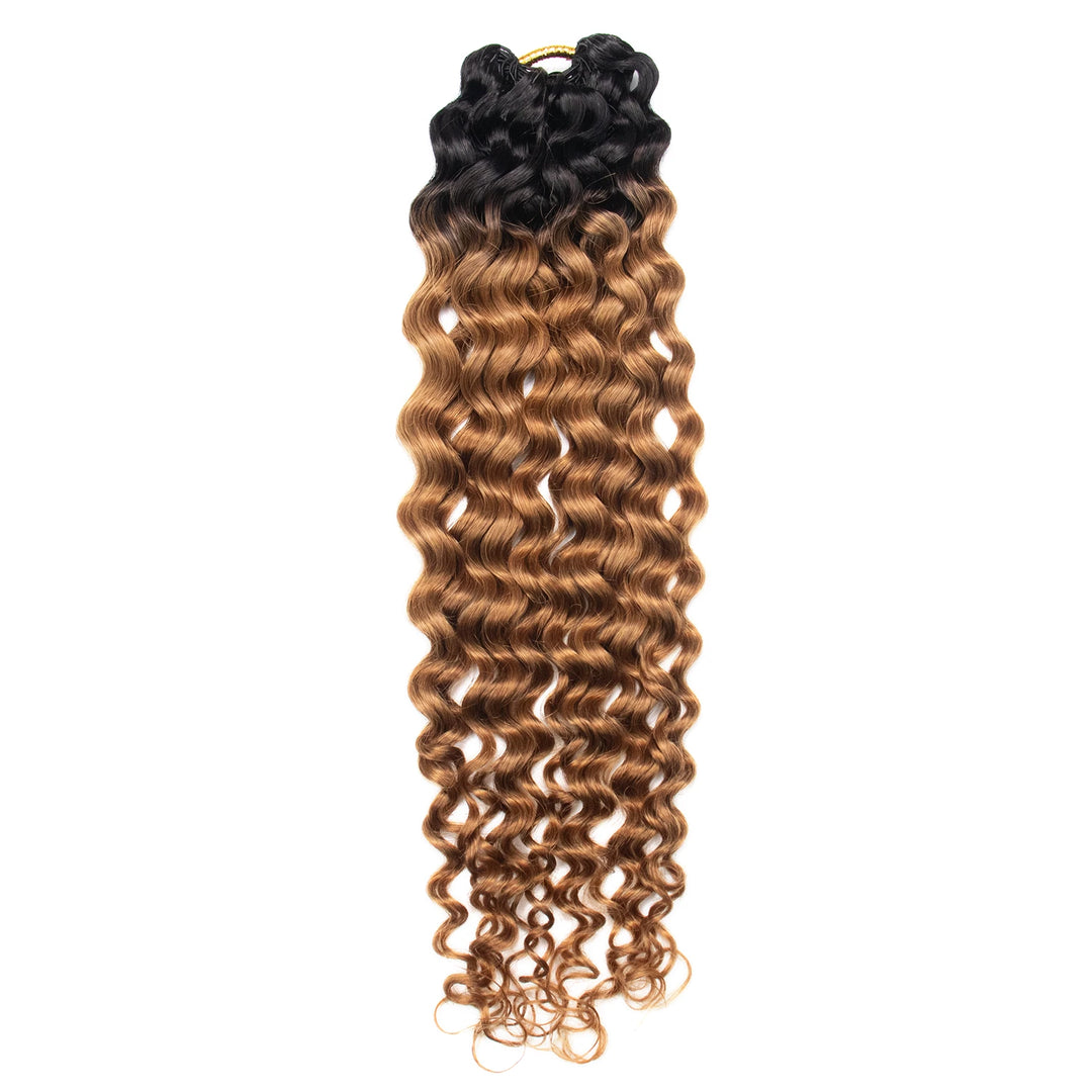 Ywigs #T1B/30 Light Brown Water Wave Human Crochet Hair one bundle showing full wave texture