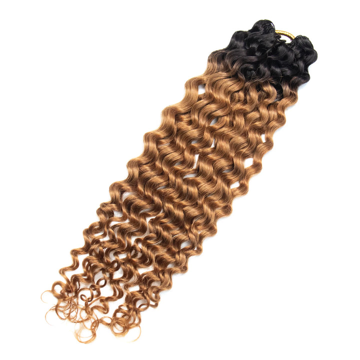 Close-up of Ywigs #T1B/30 Light Brown Water Wave Human Crochet Hair showing defined water wave pattern and soft texture
